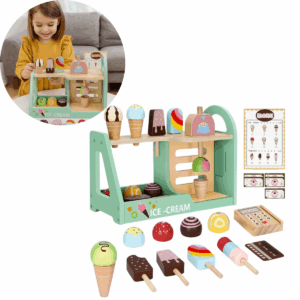 Juguete Heladeria De Madera Montessori Para Niños Set Didactico De Cocina Con Conos Helados Y Accesorios De Madera Juego Educativo Para Creatividad Imaginacion Diversion Y Mas Aprendizaje Temprano