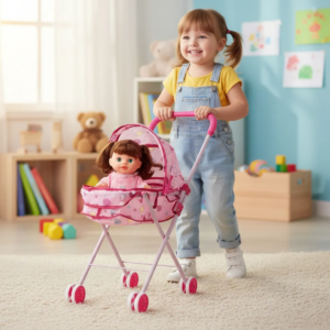 Coche Cuna Metalico De Juguete Con Muñeca Incluida