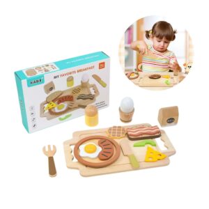 Juguete Set De Desayuno De Madera Para Niños Montessori Juego Didactico Infantil De Cocina Con Alimentos Pan Huevos Queso Bandeja Y Accesorios Para Aprendizaje Creativo Y Diversion Temprano Educativo