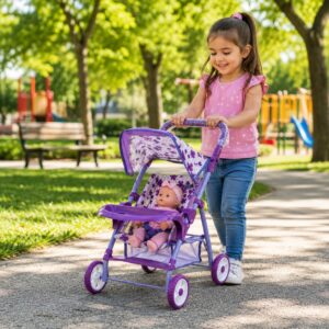 Coche Juguete Metalico Para Muñeca Con Bandeja Doble Ruedas