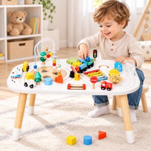 Mesa Didactica Montessori De Madera Con Tren Y Actividades