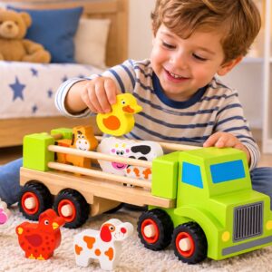 Camión De Granja Infantil De Madera Con Animales